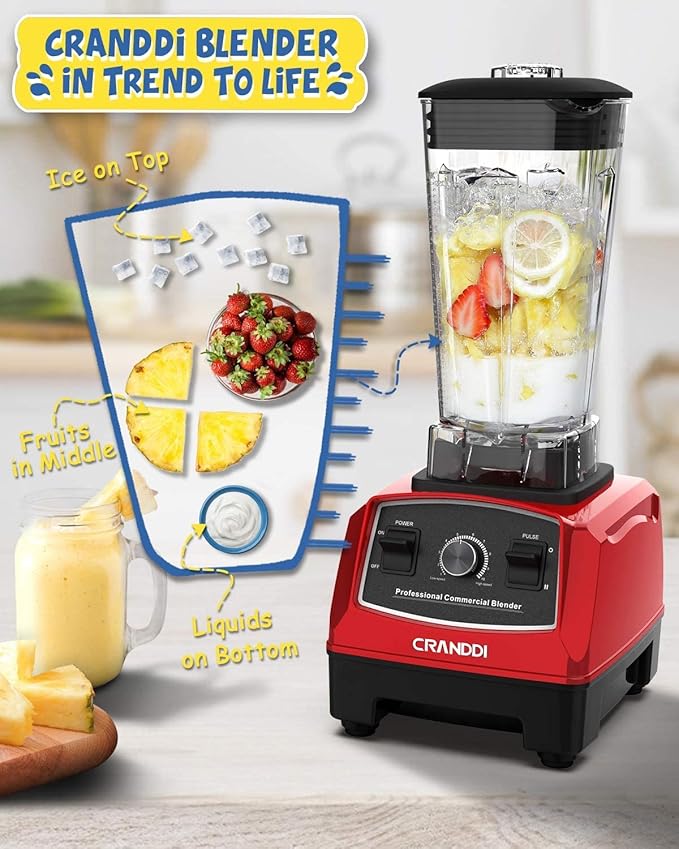 CRANDDI Professional Blender1500 Watt Commercial Blenders for Kitchen with 70oz Capacity and Self-Cleaning Classic Blenders for Shakes and Smoothies Build-in Pulse YL-010-R