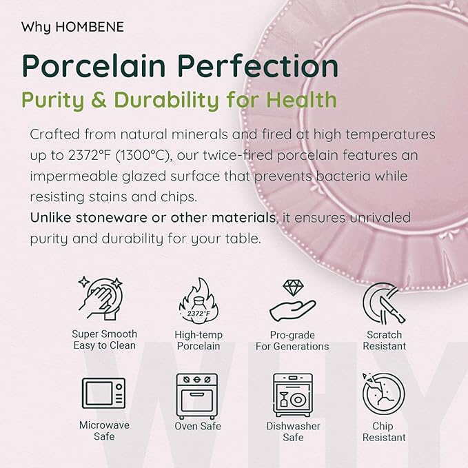 HOMBENE Plates and Bowls Sets for 4 16 Piece Dinnerware Sets Porcelain Plate set Ceramic dish set Wedding kitchen &amp dining Microwavable Dreamy Sakura Pink