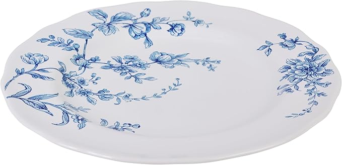 222 Fifth 12-Piece Porcelain Dinnerware Set for 4 White &amp Blue Plates and Bowls Set Glossy Ceramic Dish Set with Beautiful Floral Design Elegant Kitchen Dishes Microwave &amp Dishwasher Safe