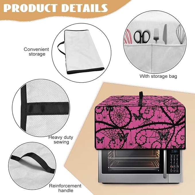 Gothic Butterfly Print Toaster Oven Cover Stain Resistant Dustproof Bread Maker Cover Compatible with Air Fryer Toaster Smart Oven 18.5 x 14.5 x 9 Pink