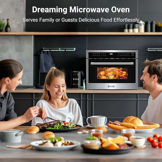 AAOBOSI 24 Inch Built in Microwave Convection Oven1.6 Cu.Ft Wall Microwave Ovens Air Fryer Combos(upgraded) 1000Watt Power Sensor&ampAuto Cook 12 Cooking Modes Drop Down DoorStainless Steel