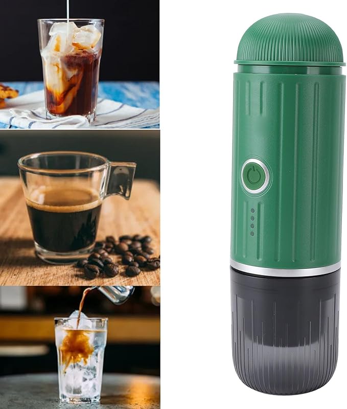 Portable Coffee Maker Mini Machine 19 Bar High Pressure Professional Oil Extraction Compact Travel Coffee Machine for Home Office &amp Travel Plastic (Green)