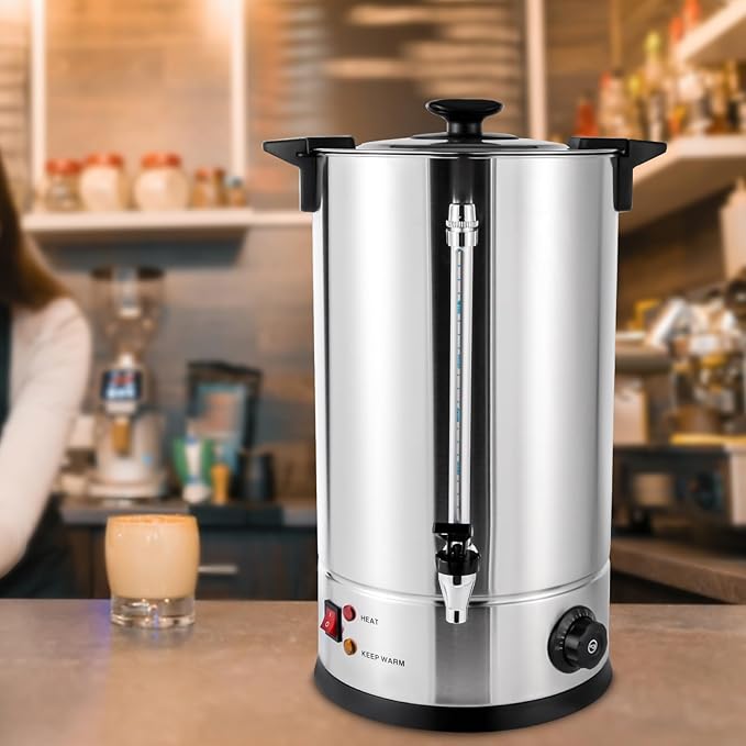 15L Commercial Coffee Urn Stainless Steel Coffee Maker 1000W with Adjustable Thermostat (86-230°F) Hot Water Dispenser for Catering Office Party Wedding (15 Liters)