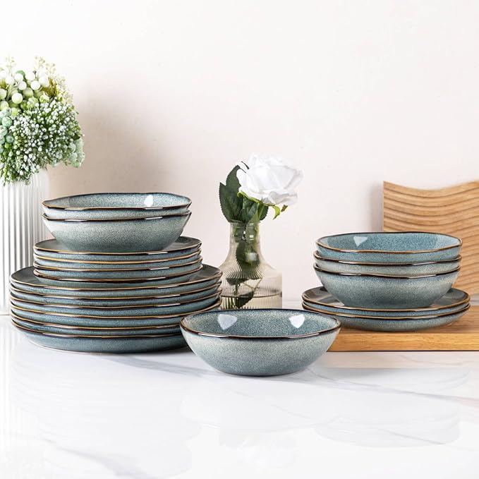 AmorArc Ceramic Dinnerware SetsHandmade Reactive Glaze Stoneware Plates and Bowls SetsHighly Scratch Resistant | Dishwasher &amp Microwave Safe Dishes SetService for 4 (12pc)