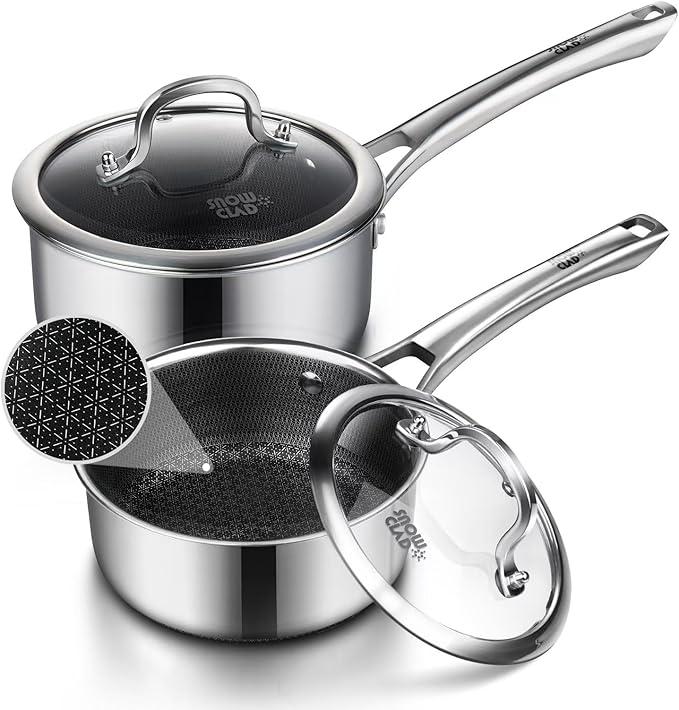 Sauce pan with lid1.5 Quart &amp 2.5 Quart Hybrid Nonstick Sauce pans set Stainless Steel cookwarenon stick Pots PFOA FreeWorks on InductionCeramic and Gas Cooktops