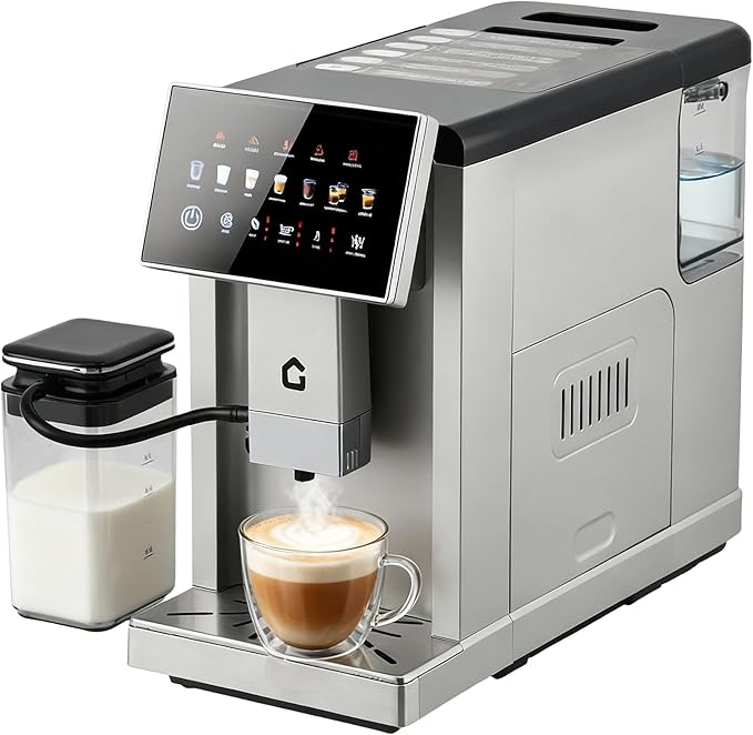 3rd-Gen Espresso Coffee Maker with Milk Frother - Removable Brewer/Grinder Adjustable Coarseness/Flavor 3-Level Coffee/Milk Volume Detachable Milk Tank for Home Baristas Silver Spray Paint