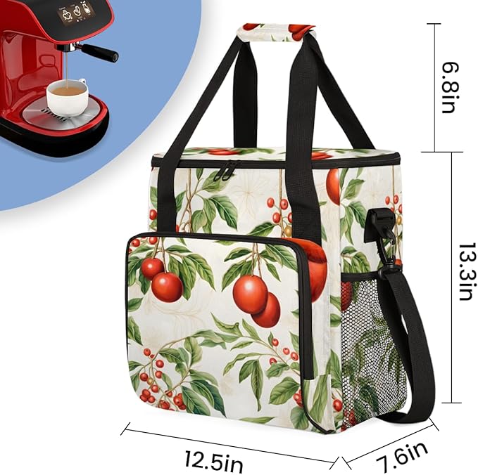 Christmas Flowers Coffee Maker Carrying Bag Graffiti Flowers Travel Storage Bag Compatible with K-Mini or K-Mini Plus Single Serve Coffee Brewer Carrying Case with Multiple Pockets &amp Shoulder St