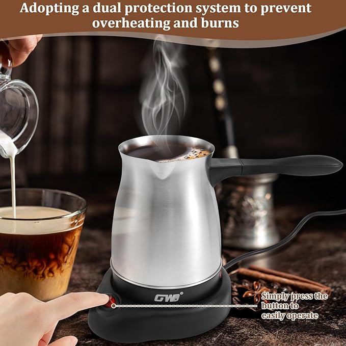 Turkish Coffee Pot 600ml Turkish Coffee Maker 5 to 6 Cups Capacity 110V Stainless Steel Electric Coffee Machine with Handle for Home Kitchen &amp Travel - Quick Brew