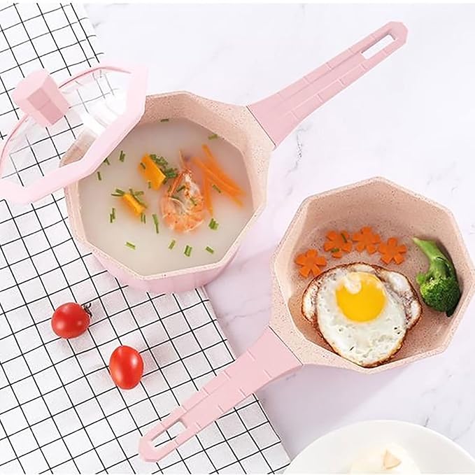 Soup Pot Non-Stick Cookware Set Pots and Pans Set for Cooking Ceramic Coating Saucepan Stock Pot with Lid Frying Pan Pink/Blue (2 One Size)