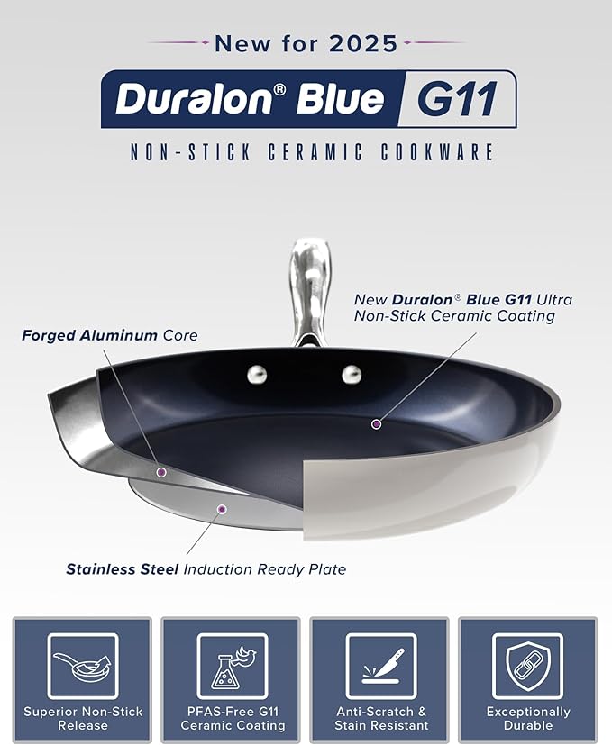 Nuwave Lux 13-Piece Premium Cookware Collection Next-Generation G11 Duralon Blue Ceramic Nonstick Ultra Durable PFAS-Free Lightweight &amp Works on All Cooktops