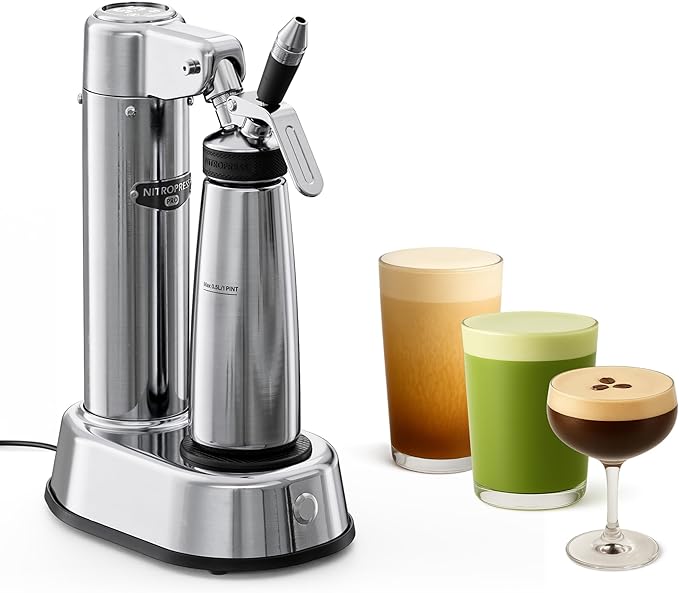 NitroPress Pro Electric Nitro Cold Brew Coffee &amp Cocktail Maker Machine Air-Powered Nitro Coffee Maker &amp Nitrogen Infuser Coffee Matcha Cocktails &amp Drinks Stainless Steel Home Bar Bevera