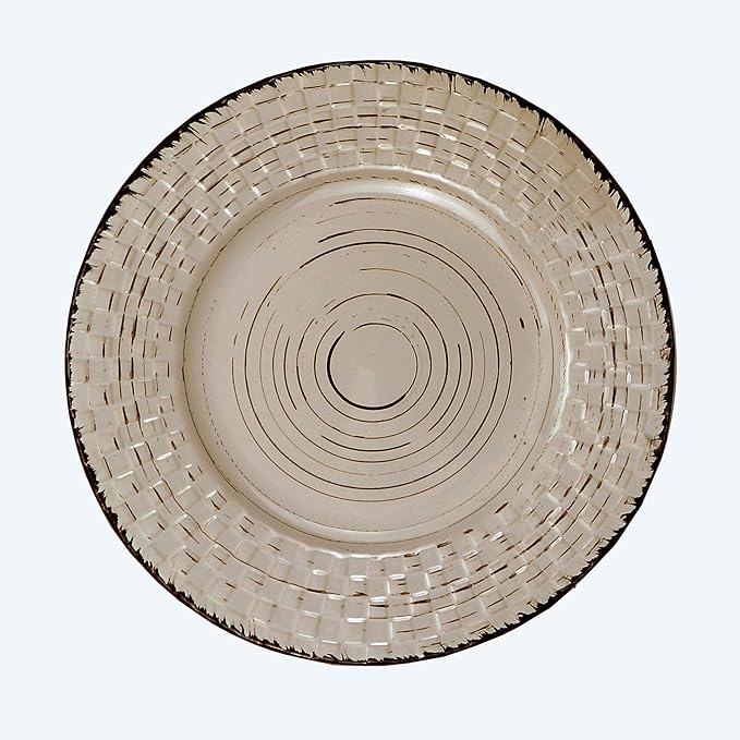 Lorren Home Trends 16 Piece Distressed Weave Dinnerware Set-Mocca