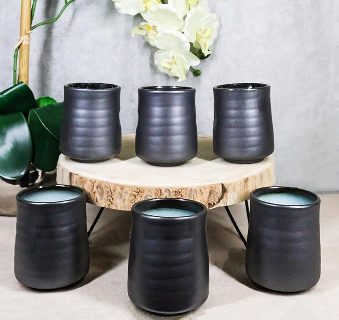 Ebros Gift Blue Sky Stars Artistic Seikai Porcelain Collection Dinnerware Serveware Kitchenware Set Asian Japanese Dining Restaurant Supply (Pack Of 6 Yunomi Reactive Glaze Tea Cups 9oz)