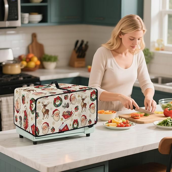 Doojoayie Cute Santa Claus Appliance Dust Cover 4 Slice Christmas Toaster Cover Small Appliance Dust Protector for Toaster Oven/Bread Making Machine/Air Fryer