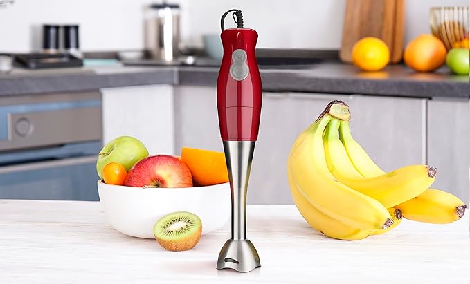 Immersion Hand Blender Handheld Electric Heavy Duty Red