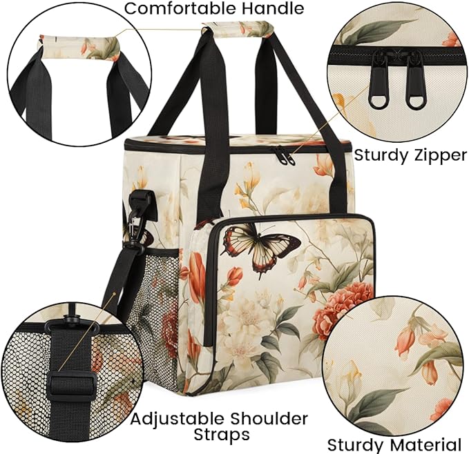 Retro Butterfly Coffee Maker Carrying Bag Artistic Butterfly Travel Storage Bag Compatible with K-Mini or K-Mini Plus Single Serve Coffee Brewer Carrying Case with Multiple Pockets &amp Shoulder St