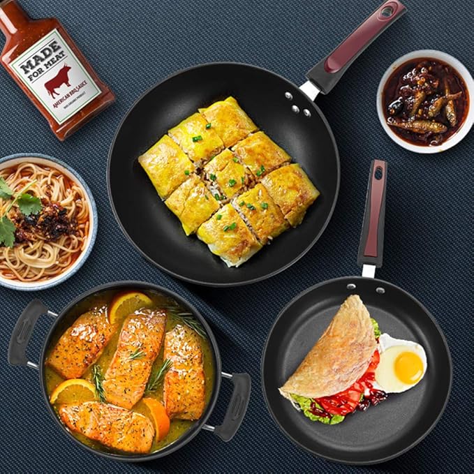 Cooking Pot Pots and PansDie-Cast Aluminum Non Stick Cookware SetsTower Induction Multifunctional Cooking Frying Pan Pots with Glass Lid and Bakelite Handles3PCS