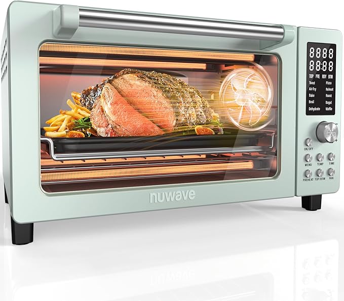 Nuwave Bravo Pro Smart Air Fryer Toaster Oven Combo Airfryer Convection Oven Countertop 10-in-1 Functions with Quicker &amp Even Crisp Technology 1800W 50-450°F PFAS-Free 21QT Mint