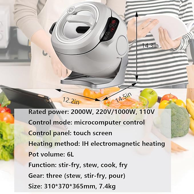 Commercial Automatic Cooking Machine Multi-Function Cooking Wok Fried Rice Machine 6L Capacity 360° Rotation for Stir-Frying Stewing Cooking Suitable for Home Kitchens