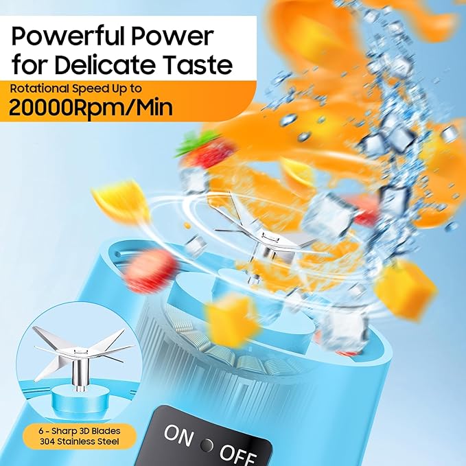 2026 Newly Upgraded Portable Smoothie Blender - Cordless Personal Blender Type-C Rechargeable 13Oz Juice Cup BAP Free 20000Rpm Speed Powerful Blending Freshly Squeezed in Sports/Office
