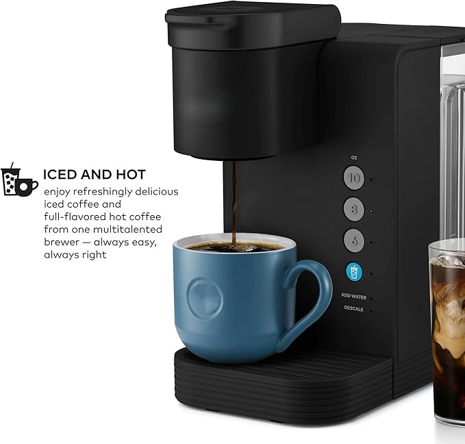KeurigK -Express Essentials Plus Iced &amp Hot Single Serve Brewer Adjustable Temp Brew Over Ice Pods Compatible Coffee Maker (Black)
