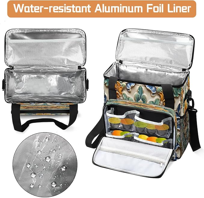 Ceramic Flowers Coffee Maker Carring Bag Travel Carrying Storage Tote Bag Compatible with Keurig K-Mini or K-Mini Plus Portable Single Serve Coffee Brewer Case with Pockets for K-cup Pods