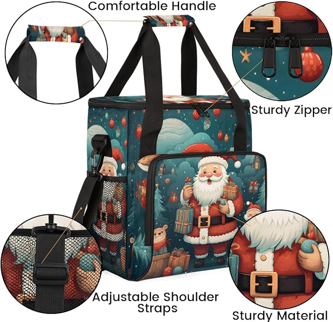 Colorful Santa Claus Coffee Maker Carrying Bag Bright Santa Claus Travel Storage Bag Compatible with K-Mini or K-Mini Plus Single Serve Coffee Brewer Carrying Case with Pockets &amp Shoulder Strap