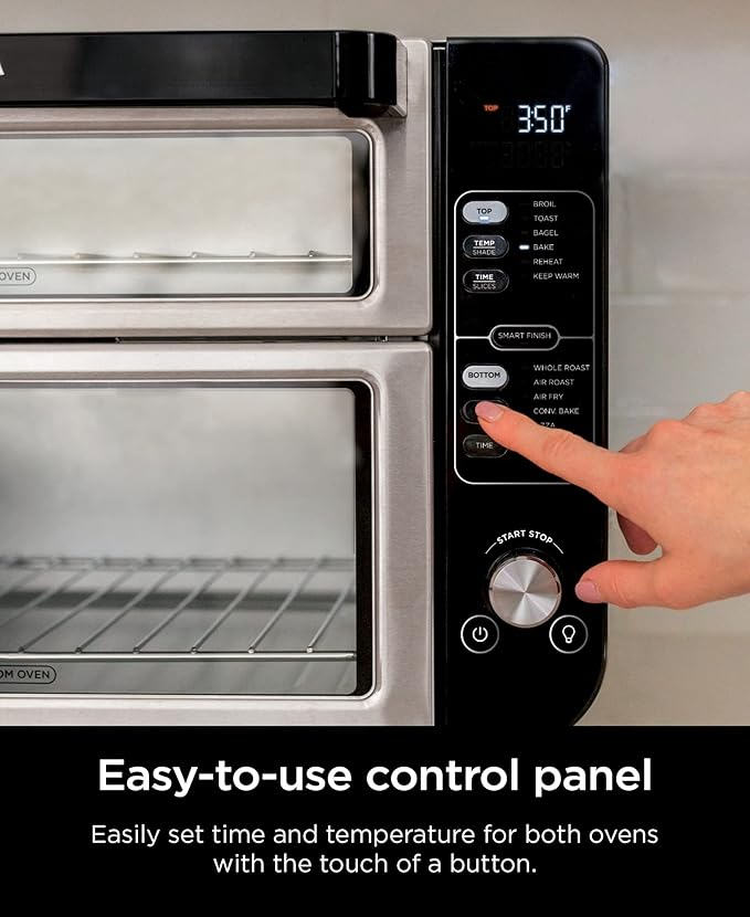 Ninja DCT401 12-in-1 Double Oven with FlexDoor FlavorSeal &amp Smart Finish Rapid Top Convection and Air Fry Bottom  Bake Roast Toast Air Fry Pizza and More Stainless Steel
