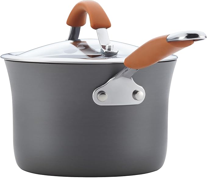 Rachael Ray Cucina Dishwasher Safe Hard Anodized Nonstick Cookware Pots and Pans Set 12 Piece Gray with Orange Handles