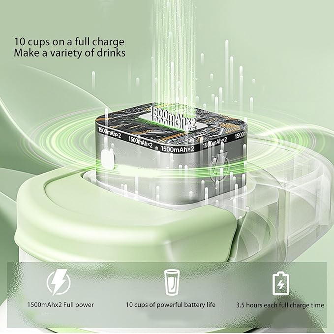 Portable Blender Ice Crushing Powerful 10 Blades Blender for Shakes and Smoothies Mini Cordless Juicer Mixer Cup with Travel Lid and Straw for Sports Travel Hiking Green