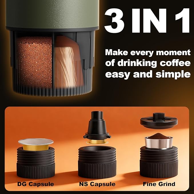 Portable Espresso Maker 3 in 1 Coffee Maker Set with Carrying Bag and Coffee Stand Coffee Machine Works with Ground Coffee &amp Capsule Pod Self-Heating Brewer with USB-C for Travel Hiking Offic