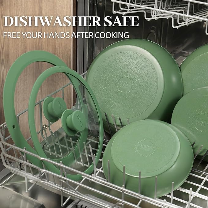 Ceramic Cookware Set 23Pcs Non Stick Pots and Pans Non Toxic with Detachable Handle Induction Kitchen Cookware Set Space Saving Oven &amp Dishwasher Safe Forest Green