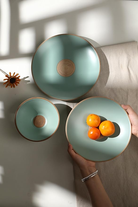 Dinnerware sets ceramic dinnerware stoneware dinnerware handmade ceramic unique dinner plates couples wedding housewarming gifts (Green)