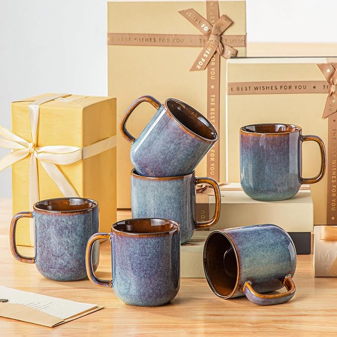 vancasso ONION Ceramic Plates and Bowls Sets 12 Pieces Blue Dinnerware Sets and 16 oz Large Ceramic Coffee Cups Set of 6 Stoneware Mugs with Handle for Latte Tea Cappuccino