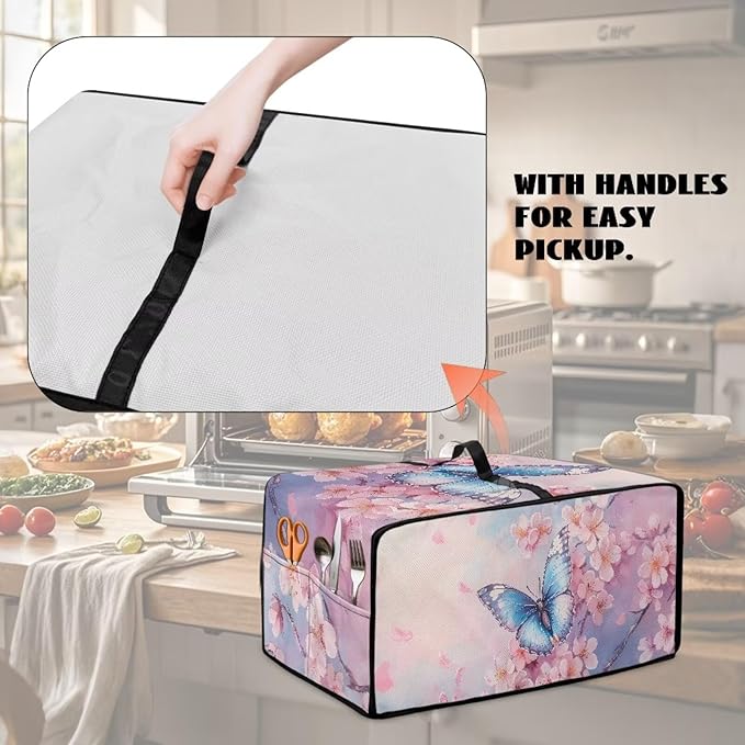 Doojoayie Toaster Cover 4 Slice Small Appliance Dust Protector Bread Making Machine Cover Compatible with Toaster/Kitchen Appliance Butterfly Flower Print