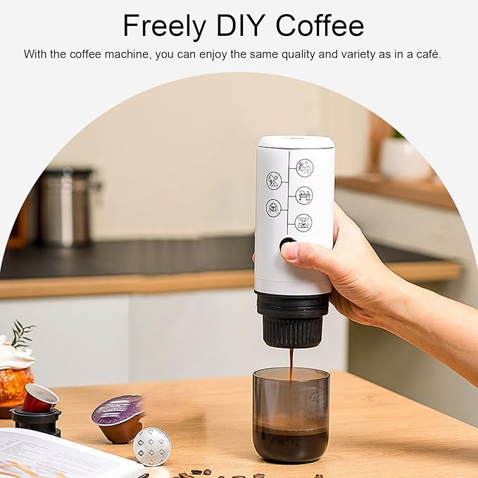 Portable Coffee Machine Cordless Portable Coffee Maker Portable Automatic Coffee Machine 17 Bar Pressure Work with Capsule for Travel