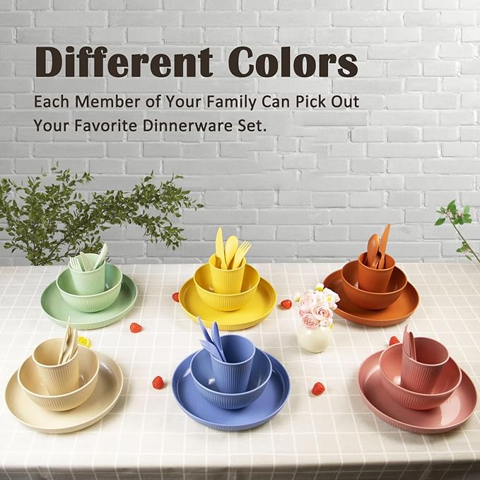 Wheat Straw Dinnerware Set 36pcs Dishes Plates and Bowls Sets Service for 6 Reusable Dinnerware Set Kitchen Cups Plates and Bowls Sets