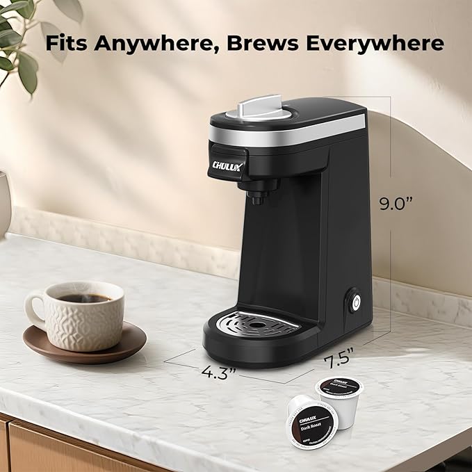 CHULUX Single Serve Coffee Maker for K Capsule Mini Single One Cup Coffee Machine Perfect for Small Space Black