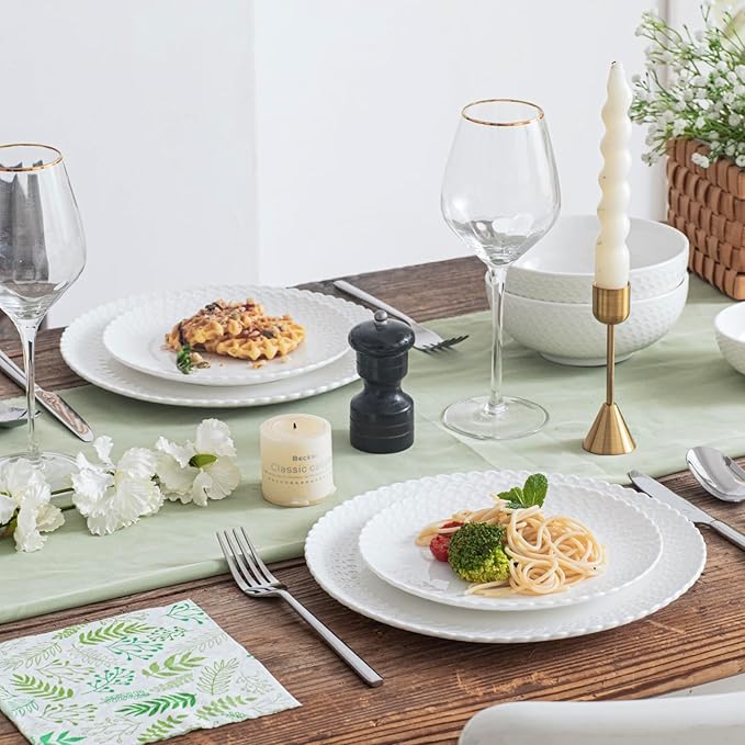 HOMBENE Dinnerware Set 24 Piece Plates and Bowls Porcelain Dinner Set for 6 Modern Dish Sofia Collection