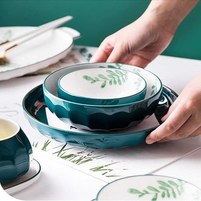 Style Dinnerware Set with Dinner Plate Dessert Plate Soup Plate Bowl Mug Service Heat Insulation and Anti Scalding Can Be Used in The Dishwasher OvenAB