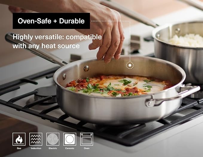 Misen 5-Ply Stainless Steel Cookware Set - Versatile Dishwasher Safe - 5-Piece Set - 10 Skillet 3 QT Saute Pan + Lid 3 QT Saucier + Lid