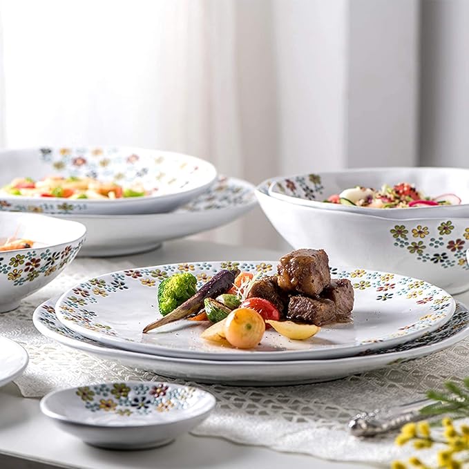 Stylish Dinner PlatesCeramics Dinner Sets 22 Pieces Floral Pattern Porcelain Dinnerware Set | Relief Cereal Bowl and Steak Plate for Wedding Housewarming Gift
