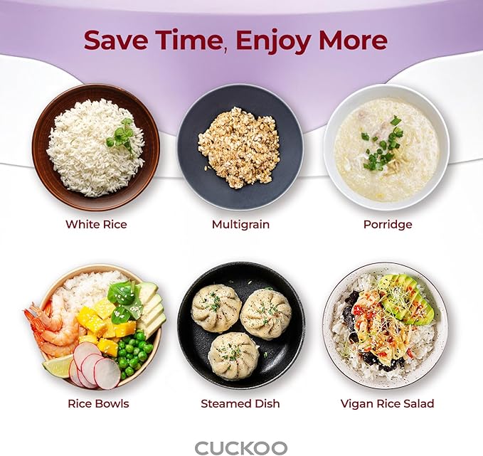 CUCKOO Basic Rice Cooker 6-Cup Uncooked / 12-Cup Cooked Versatile Rice Maker with Non-Stick Inner Pot Easy to Use Auto Keep Warm White/Purple (CR-0671V)
