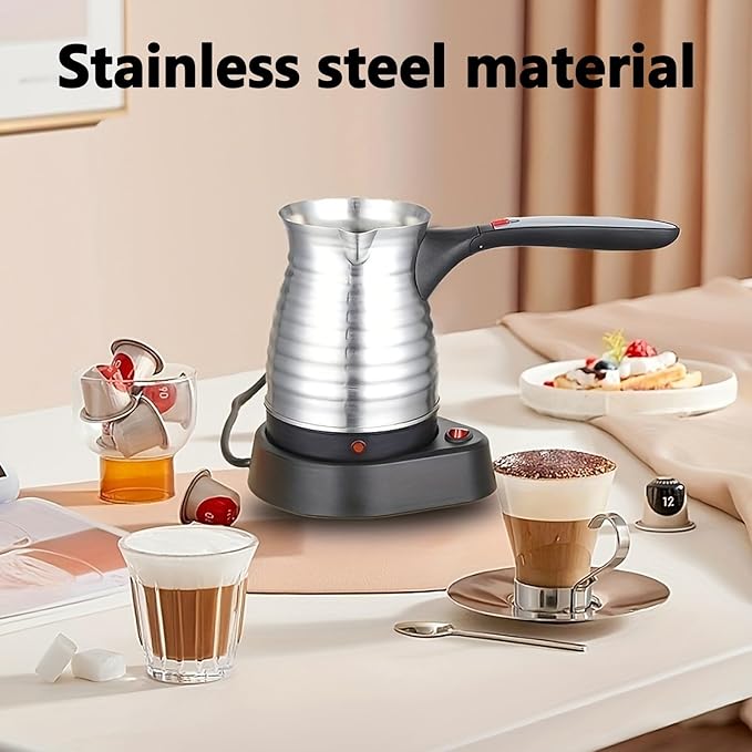 Stainless Steel Electric Turkish Coffee PotPortable Electric Turkish Coffee Maker 220v Arabic Greek Coffee Maker 500ml for Heating Coffee Tea Milk(Ribbed)