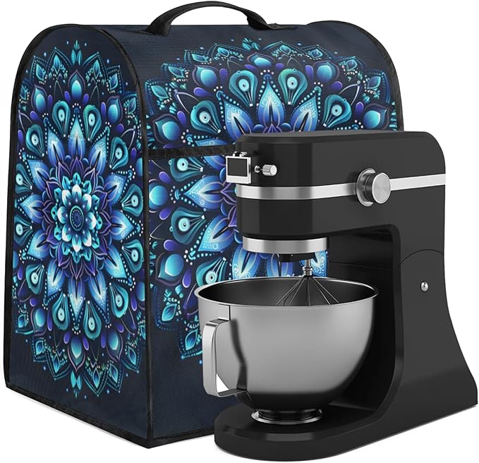 cfpolar Kitchen Aid Mixer Cover Compatible with 6-8 Quarts Ethnic Mandala Flower Teal Stand Mixer Cover Kitchen Aid Mixers Accessories Appliance Organizer Bag Dust Covers with Zipper Pocket