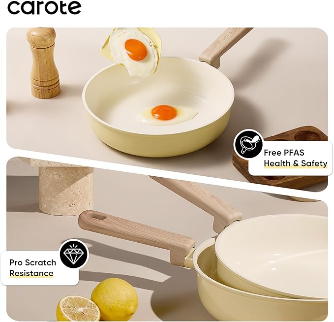 CAROTE 24pcs Ceramic Cookware Set Pots and Pans Non Stick Kitchen Cookware Sets Pots and Pans Set Cooking Set with Knife Set