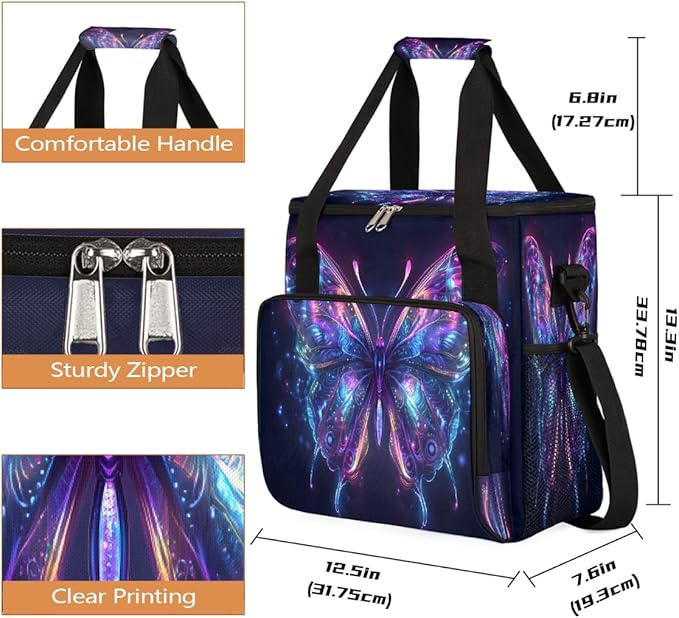 Glowing Butterfly Coffee Maker Carring Bag Travel Carrying Storage Tote Bag Compatible with Keurig K-Mini or K-Mini Plus Portable Single Serve Coffee Brewer Case with Pockets for K-cup Pods
