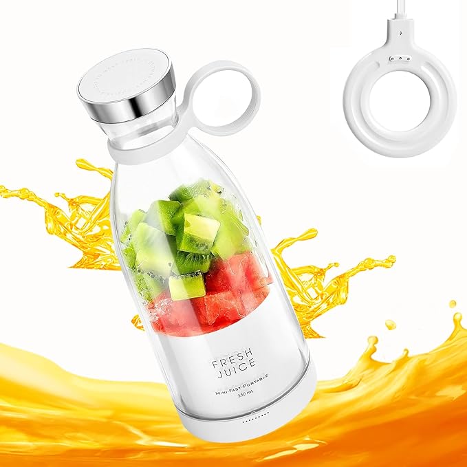 Personal Portable Blender 350ml USB Rechargeable Smoothie Maker with Stainless Steel Blade BPA-Free &amp Easy Clean Compact Travel Cup for Gym Office Home (White).
