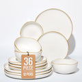 Extra Large Dinnerware Set for 12 36 Pieces Ceramic Plates and Bowls Set Kitchen Dish Set Microwave &amp Dishwasher Safe Dishware Ocean-Inspired Stoneware for Big Gatherings White
