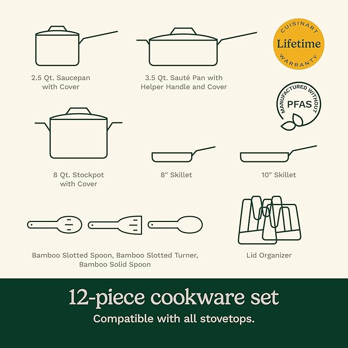 Cuisinart Culinary Collection 12-Piece Pots and Pans Set PURELYCERAMIC Nonstick Teal